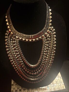 Statement Silver Multi-Strand Bib Necklace - Women Jewelry